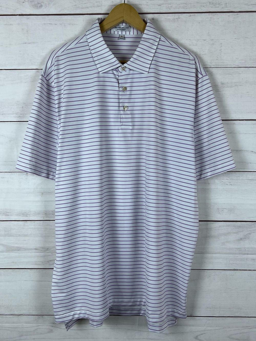 Peter Millar Polo Shirt Mens XL White Striped Summer Comfort Golf Stretch